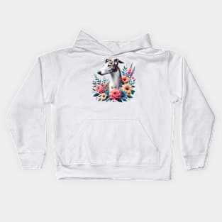 A greyhound decorated with beautiful colorful flowers. Kids Hoodie